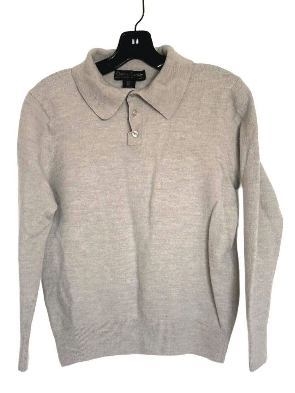 Christian Lacroix Unisex Merino Wool Long Sleeve Polo Sweater Beige - Size S